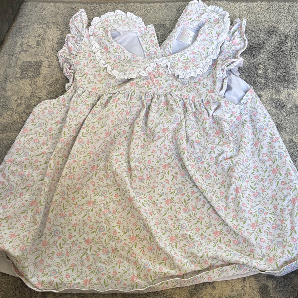 Cecil and Lou Floral Kids Top with M monogram